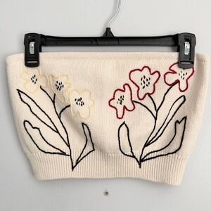 Reformation Size M • Cream Floral Knit Sweater Strapless Top.